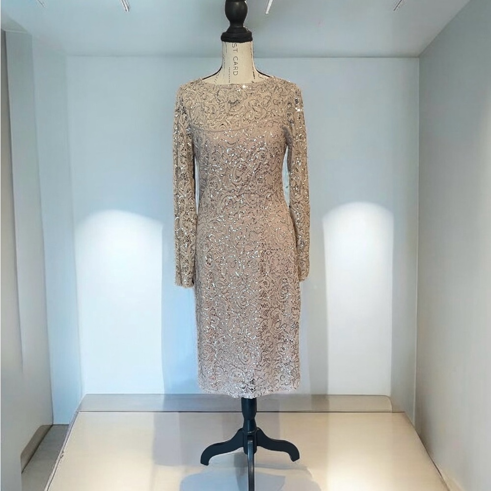 MARINA Pink Sequin Embellished Sheath Dress